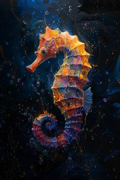 A watercolor drawing of a seahorse.