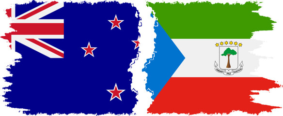 Equatorial Guinea and New Zealand grunge flags connection vector