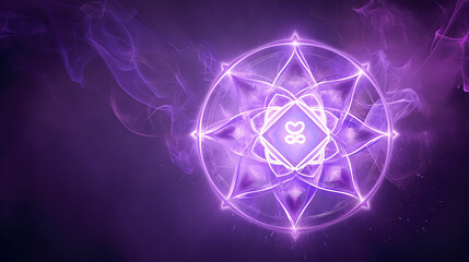 Crown chakra, Sahasrara chakra colorful symbol icon isolated on purple background with copyspace. Crown chakra symbol with copy space on purple background.