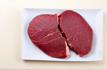 Raw red meat, cut out on white background