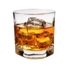 Whiskey on the Rocks in Crystal Glass PNG, Transparent Image without background, Concept of luxury spirits and fine drinking