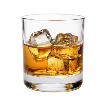 Whiskey on the Rocks in Crystal Glass PNG, Transparent Image without background, Concept of luxury spirits and fine drinking