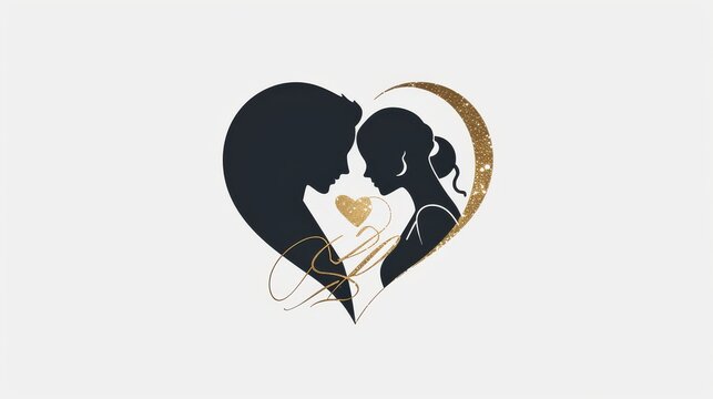 The minimalist style depicts two silhouettes forming a heart shape. The silhouettes are dark and close together, creating the shape of a heart