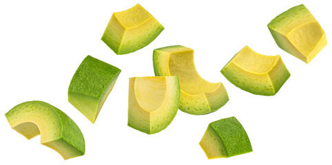 Falling avocado slices isolated on white background - 750059766