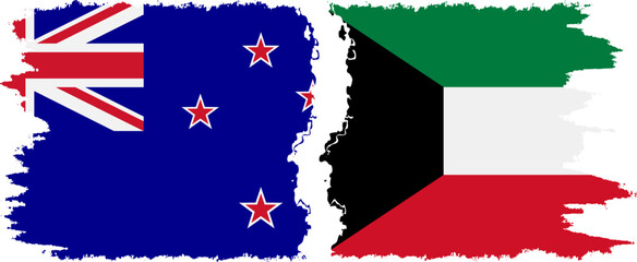 Kuwait and New Zealand grunge flags connection vector