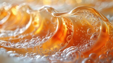 Golden Fluidity and Bubbles in Abstract Liquid Artwork
