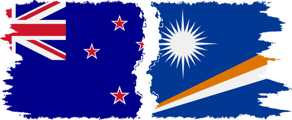 Marshall Islands and New Zealand grunge flags connection vector