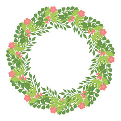 Colorful frame of flowers and leaf branches. Wreath. Elegant logo template. Vector illustration for labels, corporate identity, invitations