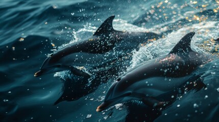 Dolphins jumping in ocean waters. Aquatic Sealife. Ocean. Endangered. Intelligent species. 