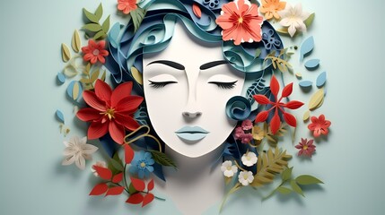 Illustration of face and flowers style paper card