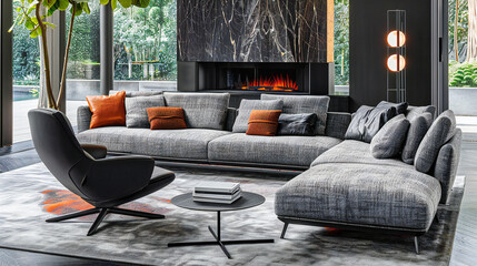 Obraz premium Scandinavian Serenity: A Modern Living Space That Exudes Comfort and Style with Clean Lines and a Neutral Palette