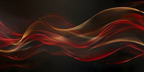 Red and gold lines on black background evoke dynamic energy and elegance. Concept Dynamic Energy, Elegance, Red & Gold, Black Background, Abstract Art