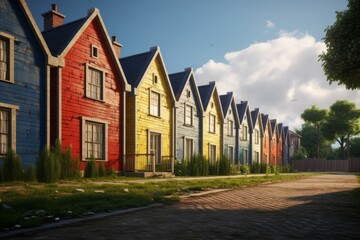 Colorful Row of Houses in Urban Neighborhood