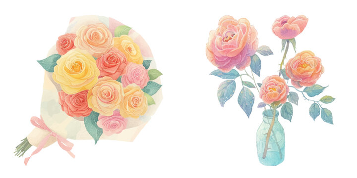  cute bouqet of rose watercolour vector illustration