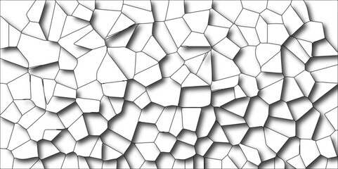 Abstract lines in black and white tones create many squares and rectangle shapes, alongside a metal grid isolated on a white background. This modern, seamless design incorporates a hexagonal pattern w