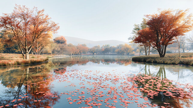 Autumn Reflections in a Serene Lake, Colorful Foliage and Peaceful Nature Scene, Perfect Fall Landscape