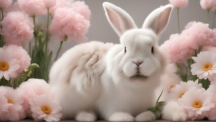 rabbit among flowers, spring card