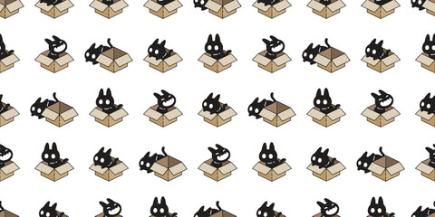 cat seamless pattern paper box vector kitten calico neko munchkin pet cartoon doodle tile background gift wrapping paper repeat wallpaper illustration isolated design