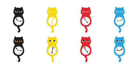 cat vector icon clock kitten calico neko pet cartoon character illustration symbol isolated clip art design