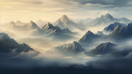 Mountains in the morning on a foggy day