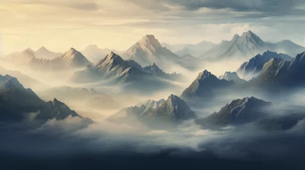 Zelfklevend Fotobehang Mountains in the morning on a foggy day © doly dol