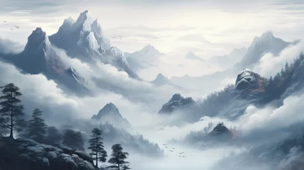 Zelfklevend Fotobehang Mountains in the morning on a foggy day © doly dol