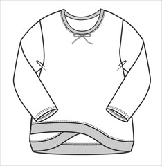 SWEATSHIRT Technical Drawing Fashion Flat Sketch for Girls. Apparel template Fashion CAD Graphics, kids wear, Vector Illustration