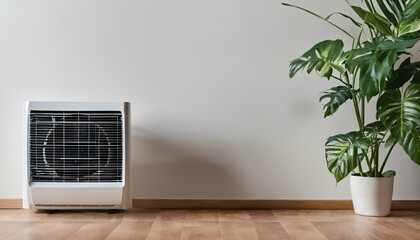 Living room interior featuring air conditioner for comfortable temperature during hot summer, cooling the room