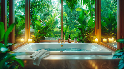 Tropical Luxury in a Secluded Bathroom Oasis, Immersive Nature Experience, Modern Architecture and Design