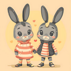 Cute bunny rabbit couple in love. Easter Day background.