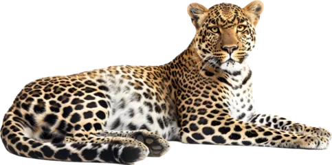 Fototapete Rund Portrait of leopard standing a looking away proudly, Panthera pardus, against white background  © korawik