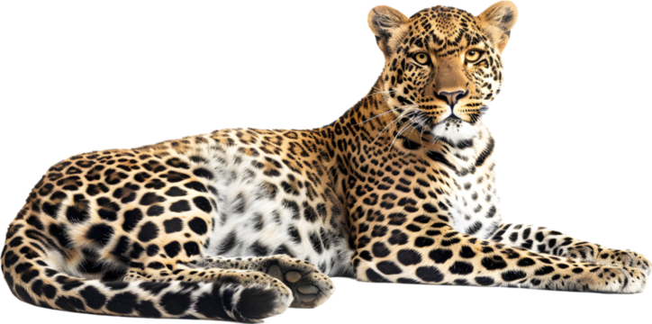 Portrait of leopard standing a looking away proudly, Panthera pardus, against white background
