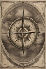 Compass on a map, old and beautiful