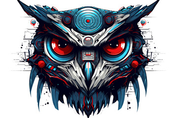 skull with wings, a vector owl in cyberpunk robot style
