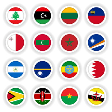 Set of round 3D buttons of national flags
