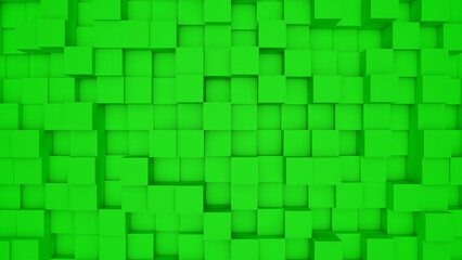 Abstract green modern architecture 3D background with green cubes on the wall.