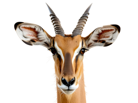 African impala safari animal facing forward. Extracted and isolated on white background