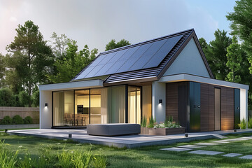 Energy-efficient home with solar panels and energy storage system