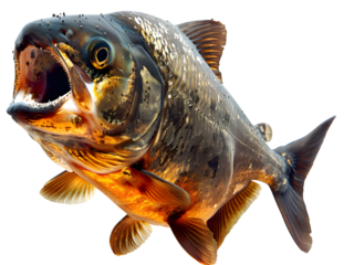 Red piranha (Red-bellied piranha) on isolated white background. Pygocentrus nattereri is freshwater fish in family Serrasalmidae that inhabits Amazon basin, South American rivers.
