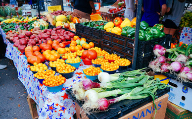 A vegetable and fruit market in the United States