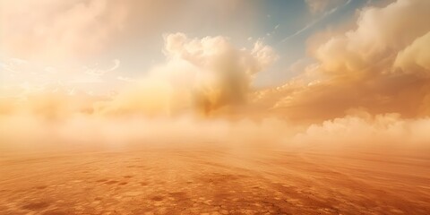 Serene desert landscape with swirling sandstorm and vast cloudy sky background. Concept Desert Landscape, Sandstorm, Cloudy Sky, Serene, Vast