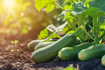 Growing zucchini harvest and producing vegetables cultivation. Concept of small eco green business organic farming gardening and healthy food