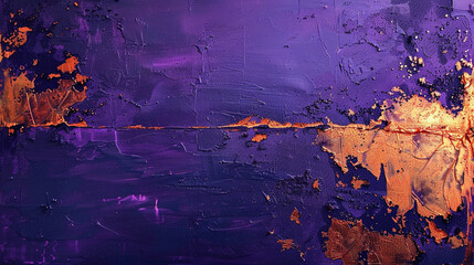 Deep indigo and warm copper paint unfold on an electric violet background