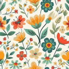 Watercolor seamless Illustration of spring flowers with various types of flowers, concept of the arrival and onset of spring. Concept for wrapped cover paper