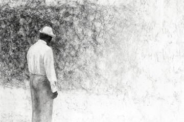 person standing on the wall, concept painting, surreal and mysterious drawing  