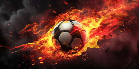 Burning soccer ball in the flames with the black, red and yellow Germany flag colors. Concept of 2024 UEFA European Football Championship, UEFA Euro 2024.