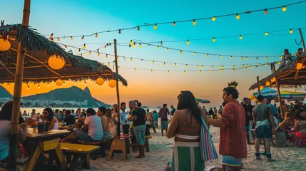 Stoff pro Meter Festive atmosphere at Rio de Janeiros Copacabana Beach, sunset party vibes © Khritthithat