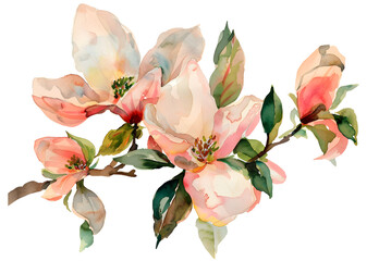 Magnolia Flowers watercolor illustration painting botanical art.