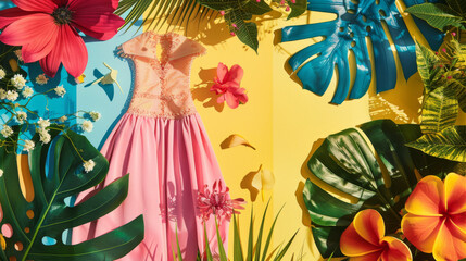 Tropical Elegance: Vibrant Summer Dress Amid Exotic Flora