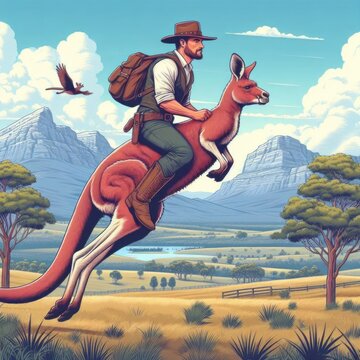 man summer kenguroo, cowboy on horseback, high file resolutions. 